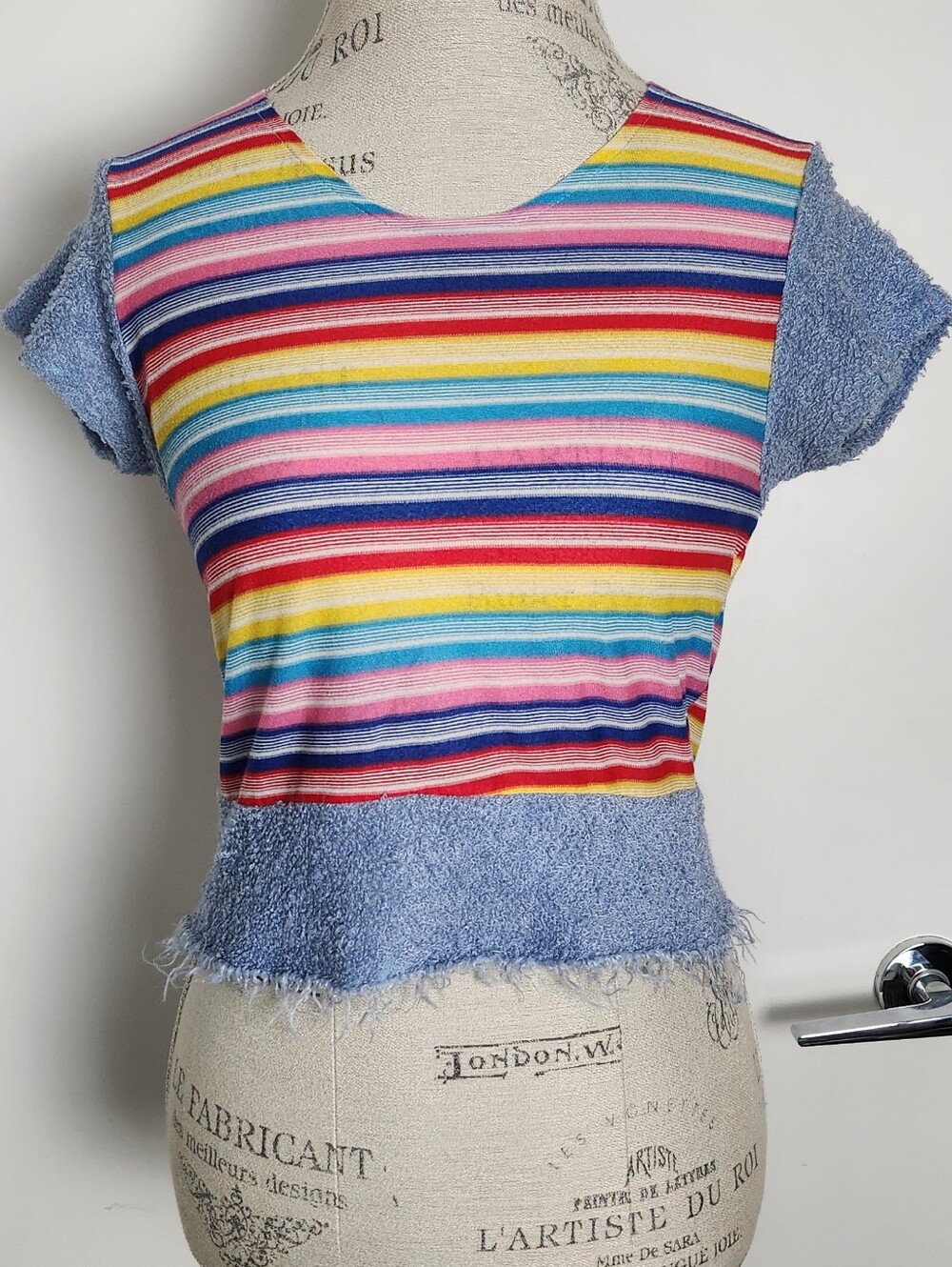 70s Rainbow Striped Terry Crop Top
